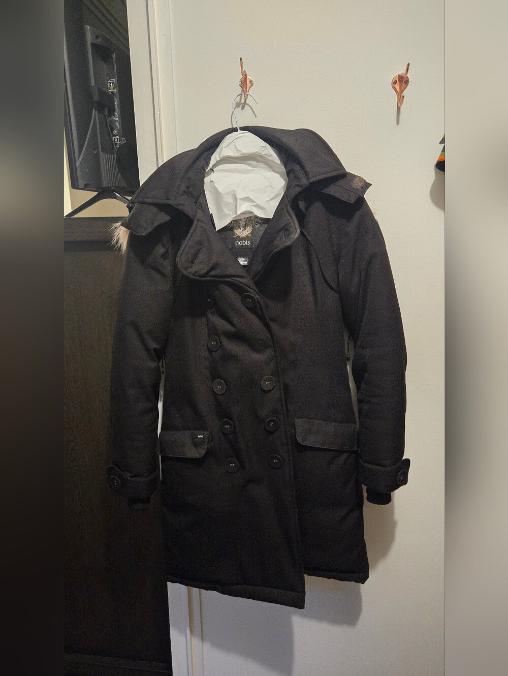 Nobis Women's Black Double-Breasted Pea Coat
